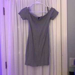 off the shoulder grey dress